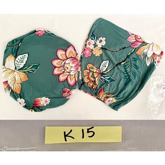 Office Chair Seat and Back Covers Floral Pattern Teal Cloth Elastic Closure - Picture 4 of 5